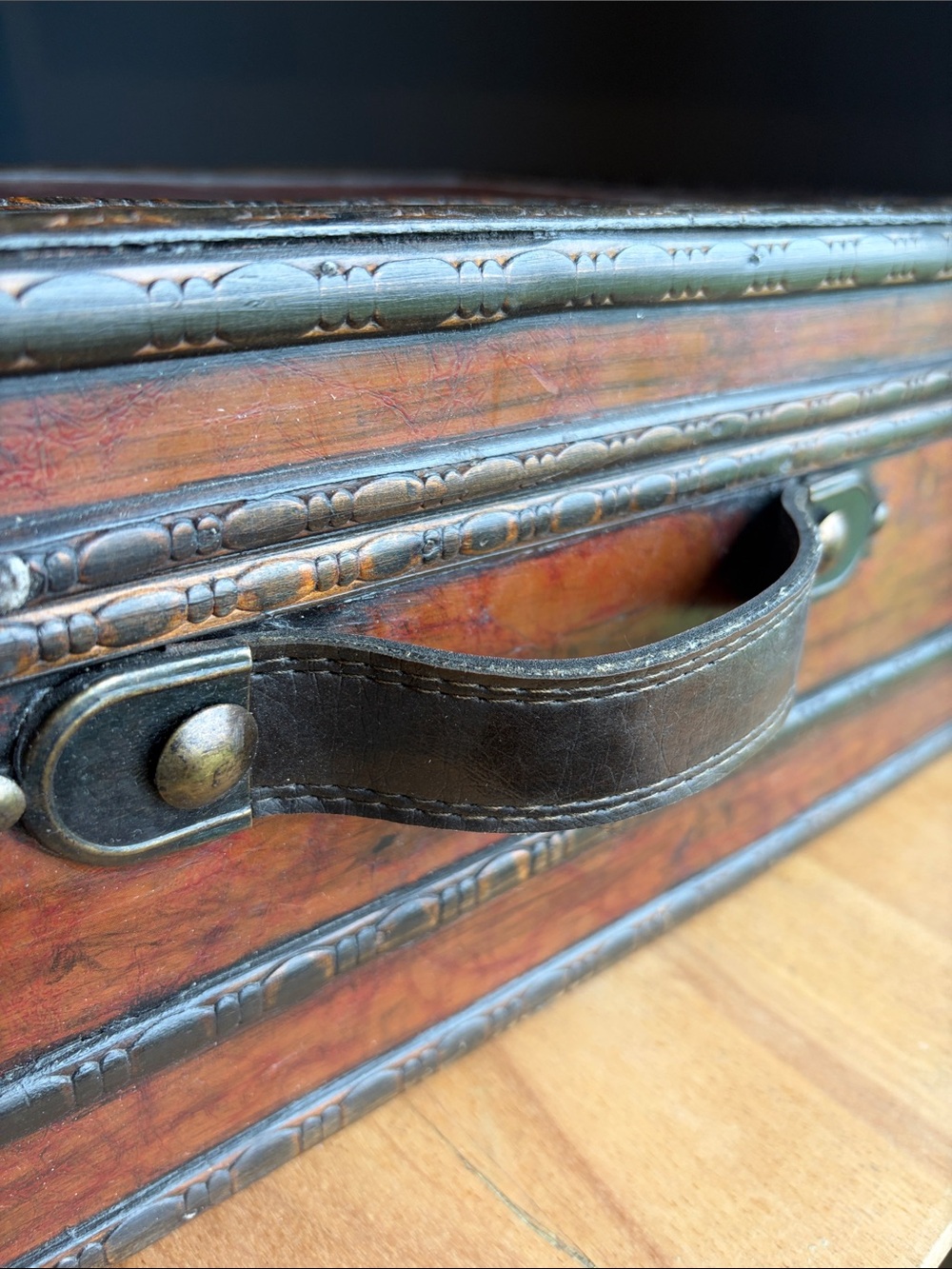 Vintage Style Wood Accent Storage Box/Suitcase - Rustic Brown
